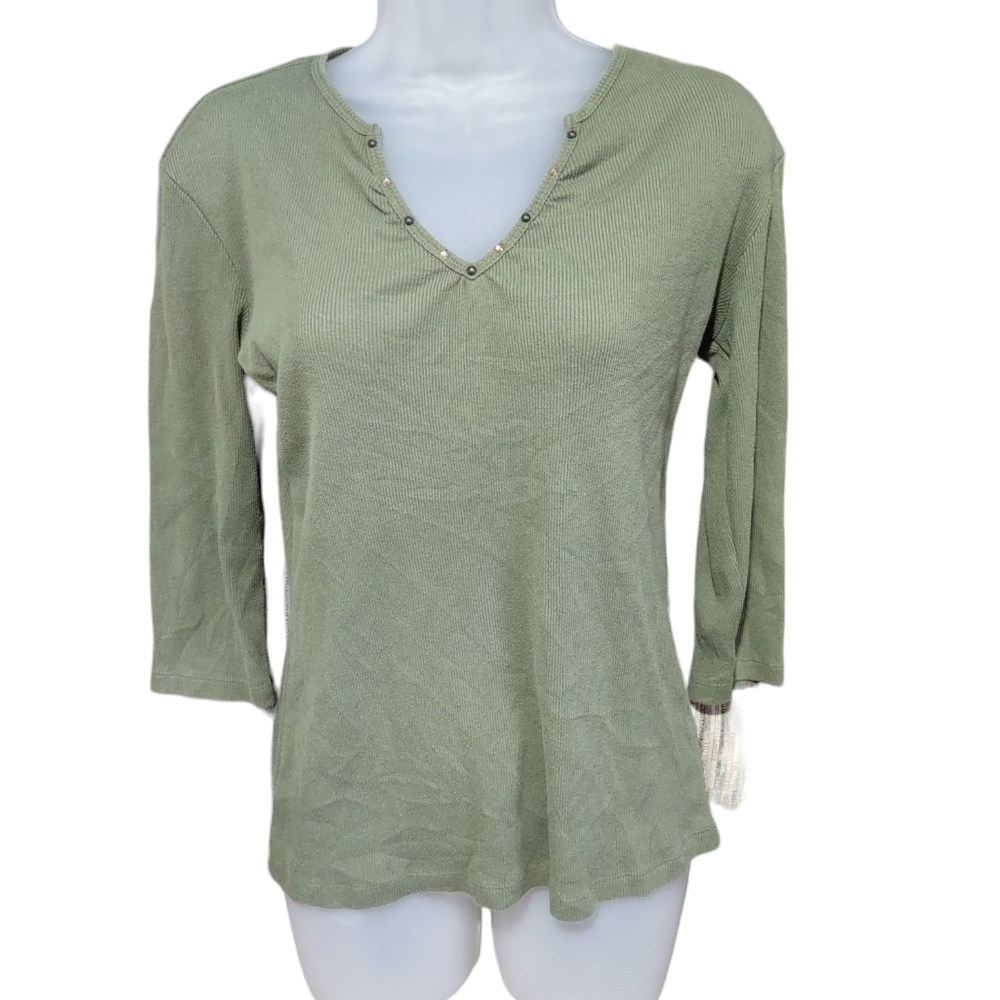Cato Green V Neck Top Size Small Women's